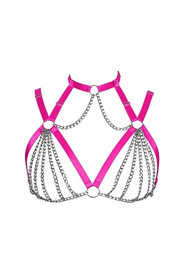 Harnais chaîne de corps pour femme punk grande taille ceinture de poitrine tissu extensible Halloween festival rave lingerie 