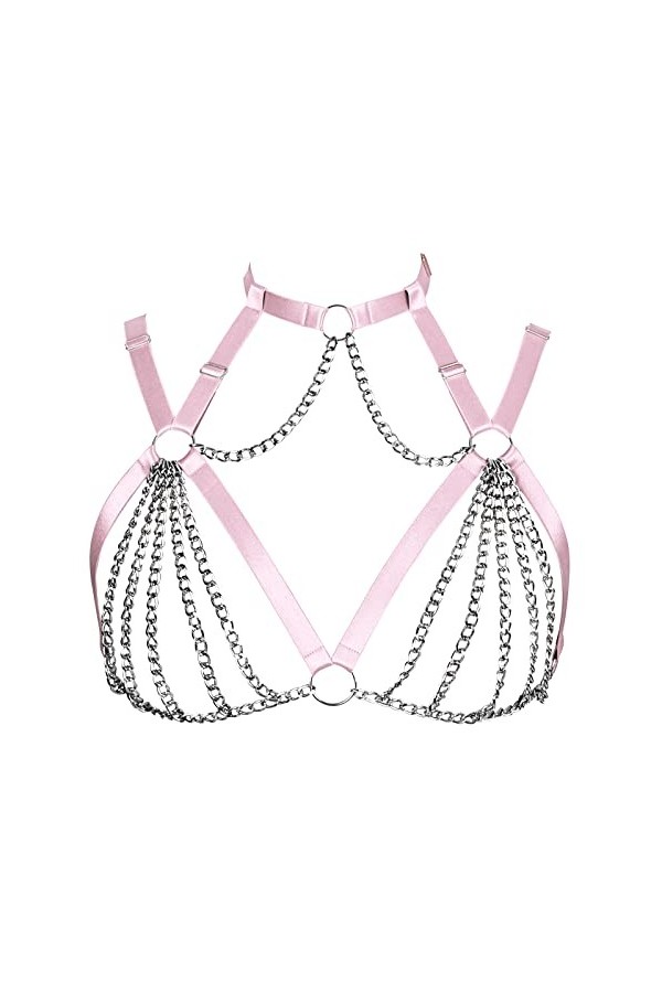 Harnais chaîne de corps pour femme punk grande taille ceinture de poitrine tissu extensible Halloween festival rave lingerie 