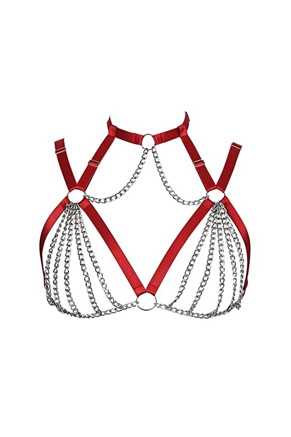 Harnais chaîne de corps pour femme punk grande taille ceinture de poitrine tissu extensible Halloween festival rave lingerie 