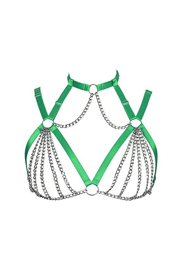 Harnais chaîne de corps pour femme punk grande taille ceinture de poitrine tissu extensible Halloween festival rave lingerie 