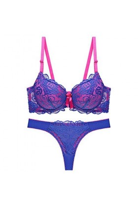 WENJUN Ensemble soutien-gorge sexy grande taille pour femme, soutien-gorge push-up à armatures et string imprimé en dentelle 