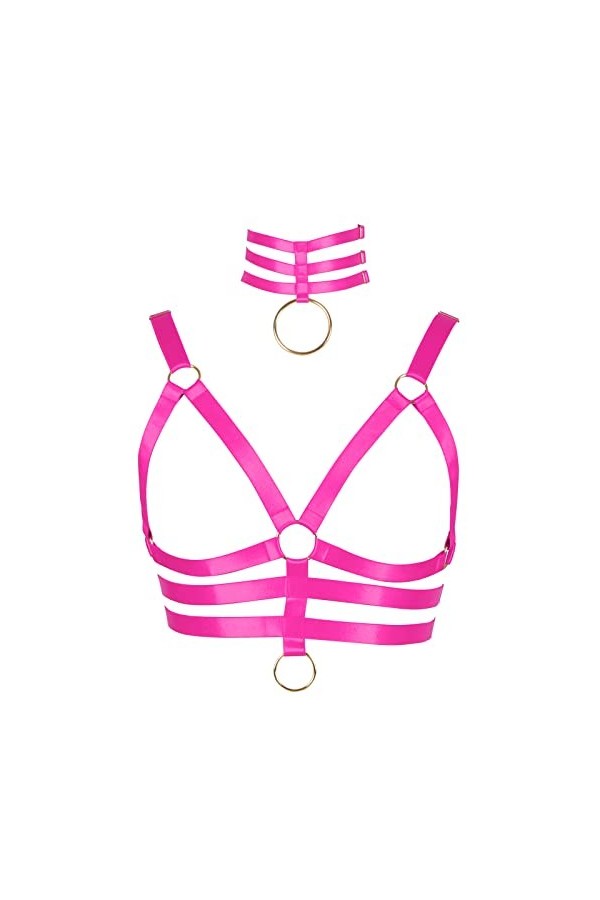 Harnais de corps en forme de cage de lingerie pour femme - Tissu extensible gothique - Halloween - Sangle de poitrine punk - 