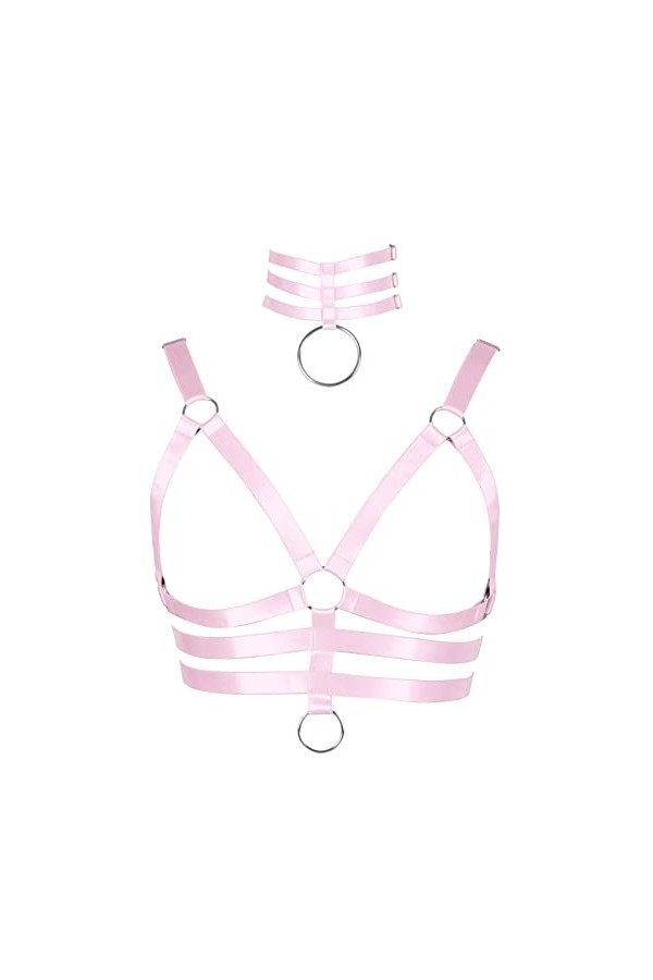 Harnais de corps en forme de cage de lingerie pour femme - Tissu extensible gothique - Halloween - Sangle de poitrine punk - 