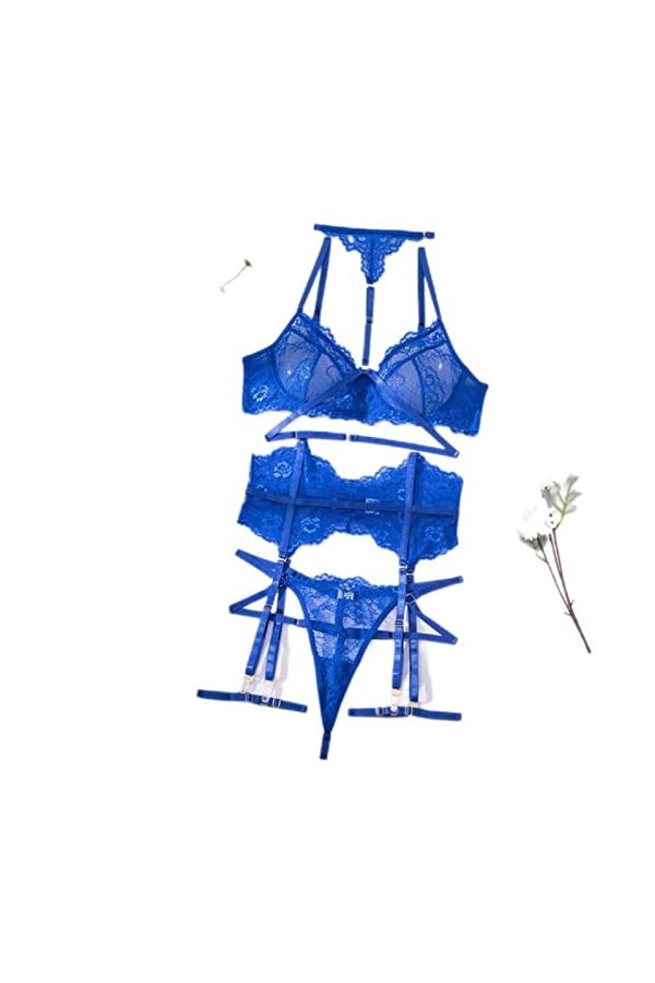 WEITING Sous-vêtements lingerie sexy 3 pièces soutien-gorge en dentelle costume porte-jarretelles sexy avec bas femme intime 