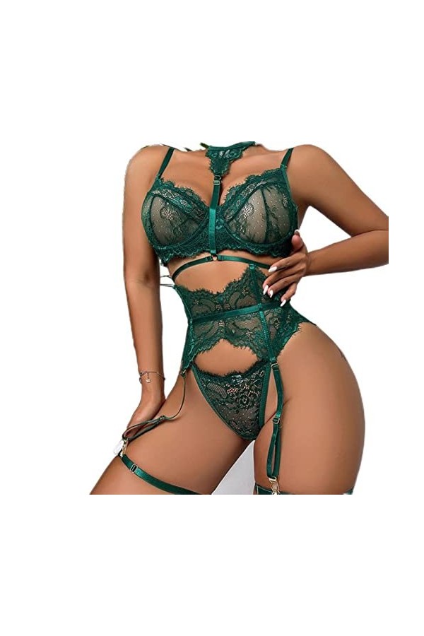 WEITING Sous-vêtements lingerie sexy 3 pièces soutien-gorge en dentelle costume porte-jarretelles sexy avec bas femme intime 