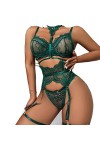 WEITING Sous-vêtements lingerie sexy 3 pièces soutien-gorge en dentelle costume porte-jarretelles sexy avec bas femme intime 