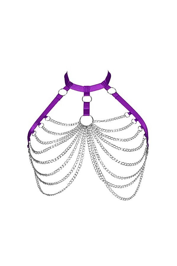Harnais gothique grande taille pour femme Festival Rave Grande taille Halloween Lingerie Cage réglable, violet, taille unique