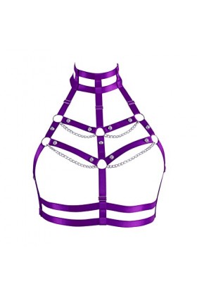 Harnais de corps pour femme - Chaîne de corps - Grande taille - Chaîne en métal - Bande de poitrine élastique - Punk gothique