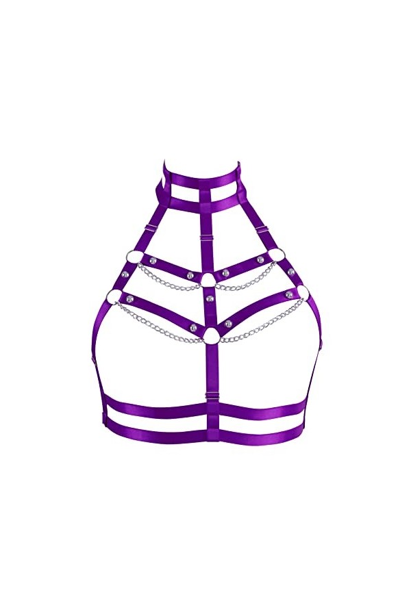 Harnais de corps pour femme - Chaîne de corps - Grande taille - Chaîne en métal - Bande de poitrine élastique - Punk gothique