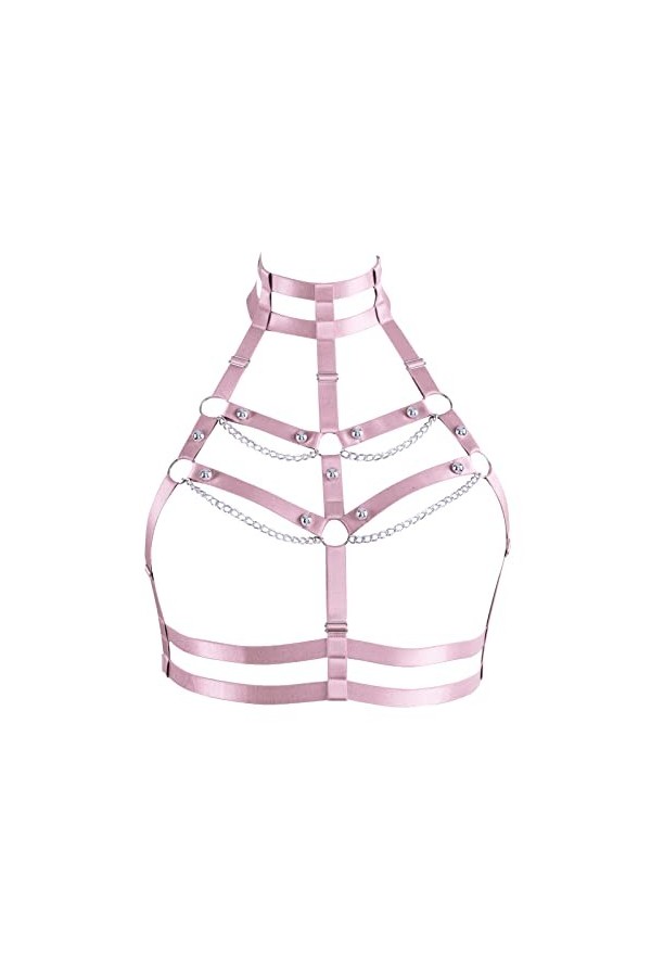 Harnais de corps pour femme - Chaîne de corps - Grande taille - Chaîne en métal - Bande de poitrine élastique - Punk gothique