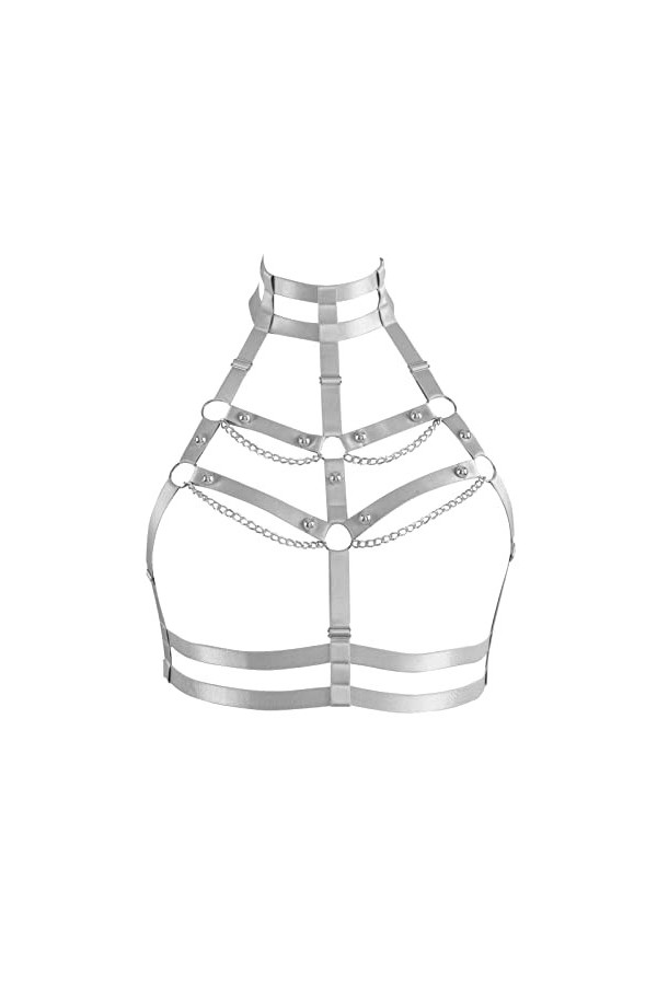 Harnais de corps pour femme - Chaîne de corps - Grande taille - Chaîne en métal - Bande de poitrine élastique - Punk gothique