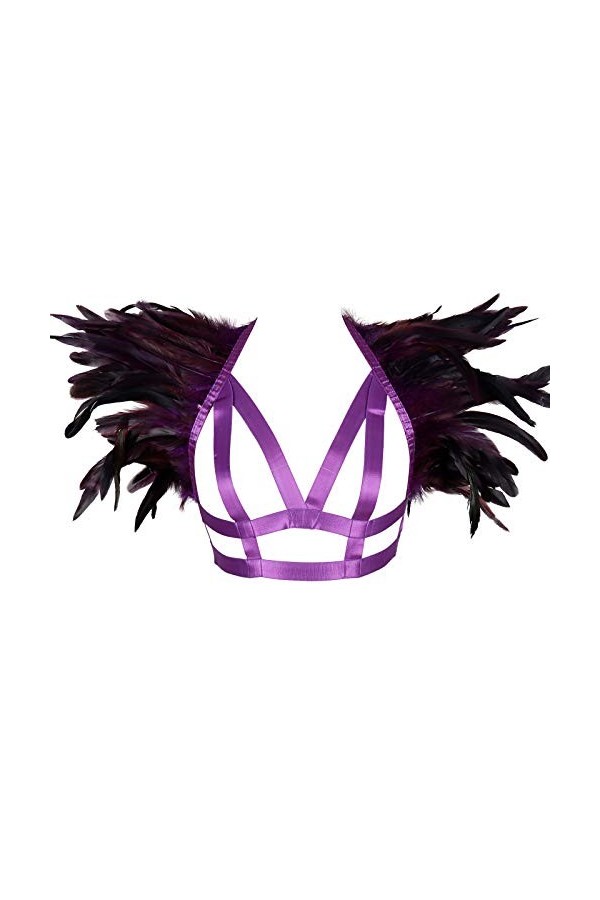 Épaulettes en plumes pour femme - Harnais de corps - Lingerie punk - Sangle de poitrine - Brûlant - Pour homme - Festival Rav