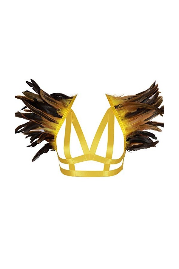 Épaulettes en plumes pour femme - Harnais de corps - Lingerie punk - Sangle de poitrine - Brûlant - Pour homme - Festival Rav