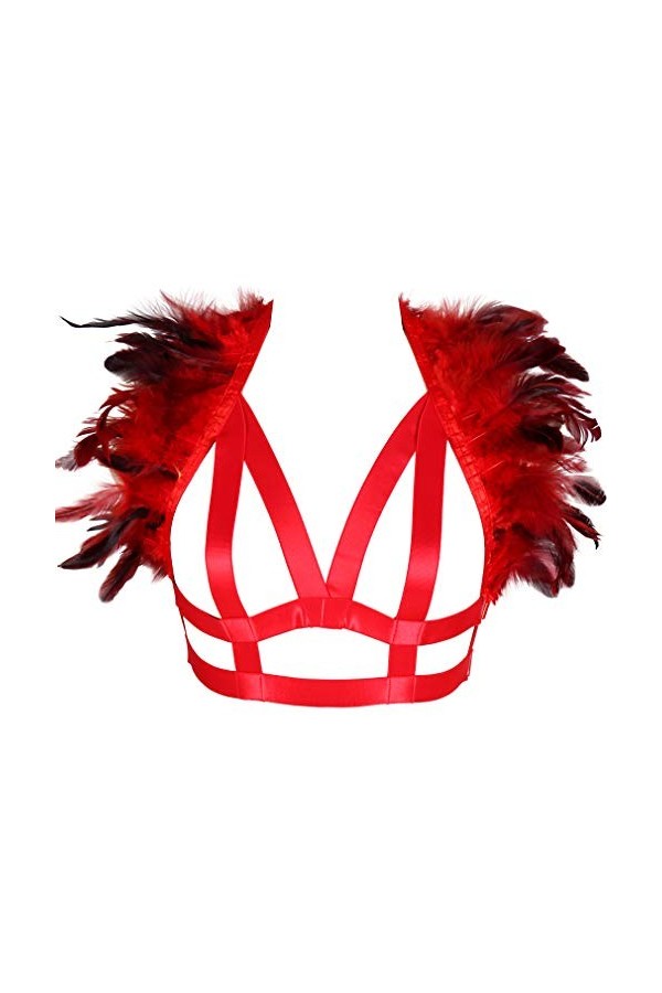 Épaulettes en plumes pour femme - Harnais de corps - Lingerie punk - Sangle de poitrine - Brûlant - Pour homme - Festival Rav