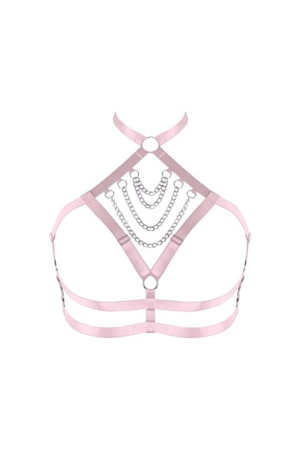 Soutien-gorge harnais de poitrine pour femme - Grande taille - Chaîne en métal - Soutien-gorge punk gothique - Noël - Carnava