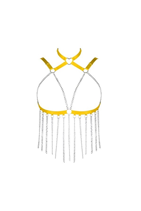 Harnais de corps pour femme - Soutien-gorge punk - Grande taille - Chaîne en métal - Gothique - Pour Noël, carnaval, Hallowee