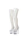 TIKENBST Talon Aiguille Talons Hauts 20cm Talons Hauts Extrêmes + 9cm Plate-Forme Transparente PVC sur Le Genou Zip Bottes D