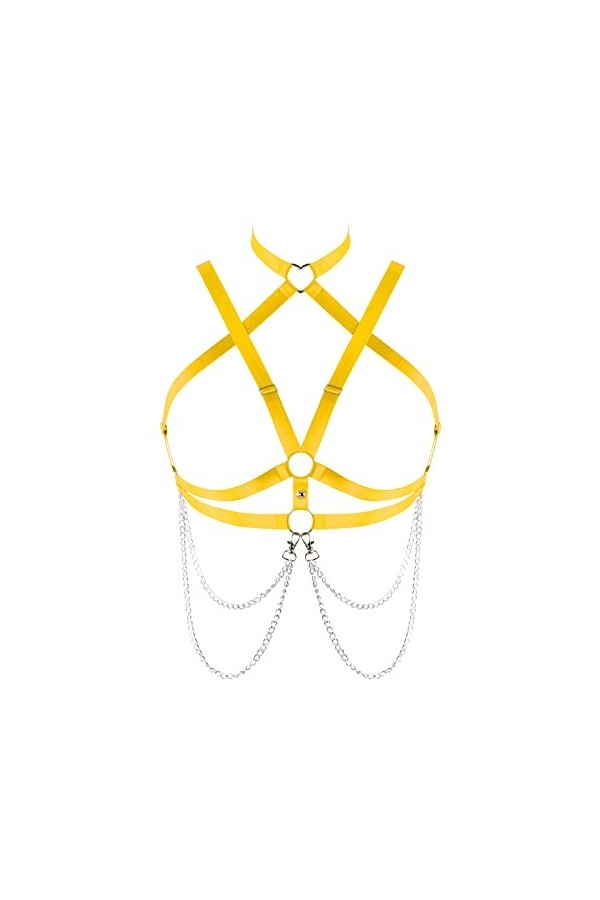 Soutien-gorge harnais de poitrine pour femme - Grande taille - Chaîne en métal - Soutien-gorge punk gothique pour Noël, carna