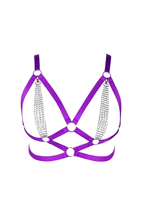 Harnais de corps pour femme - Chaîne de corps en métal - Grande taille - Soutien-gorge creux en tissu - Bande de poitrine got