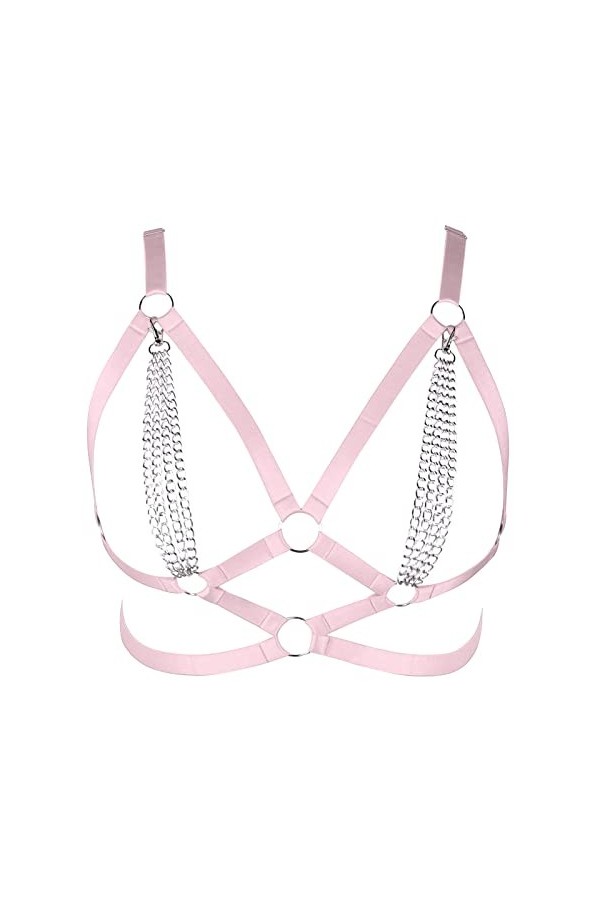 Harnais de corps pour femme - Chaîne de corps en métal - Grande taille - Soutien-gorge creux en tissu - Bande de poitrine got