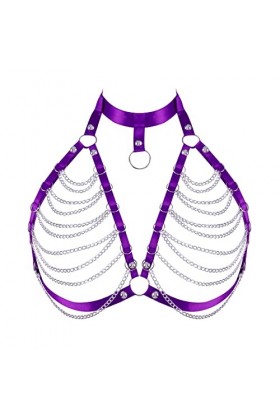 Harnais de corps pour femme Chaîne de corps Grande taille Chaîne en métal Punk Soutien-Gorge Poitrine Band Gothique Carnaval 