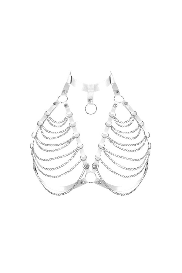 Harnais de corps pour femme Chaîne de corps Grande taille Chaîne en métal Punk Soutien-Gorge Poitrine Band Gothique Carnaval 