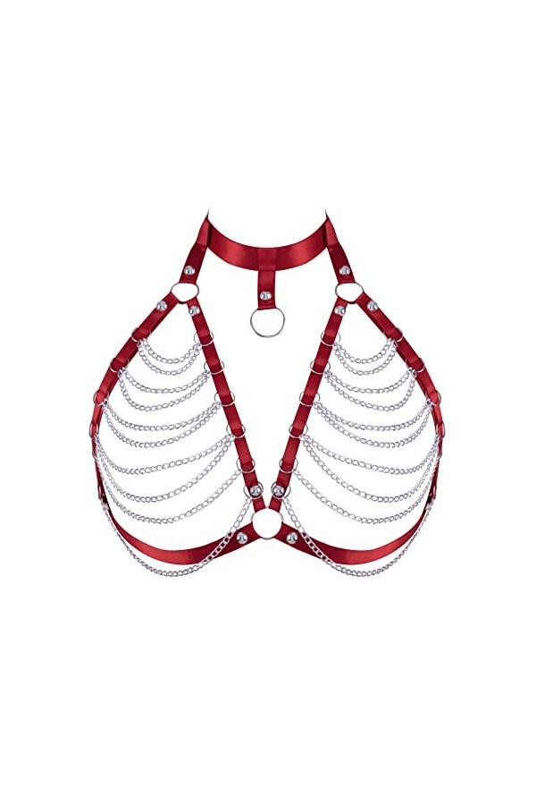 Harnais de corps pour femme Chaîne de corps Grande taille Chaîne en métal Punk Soutien-Gorge Poitrine Band Gothique Carnaval 