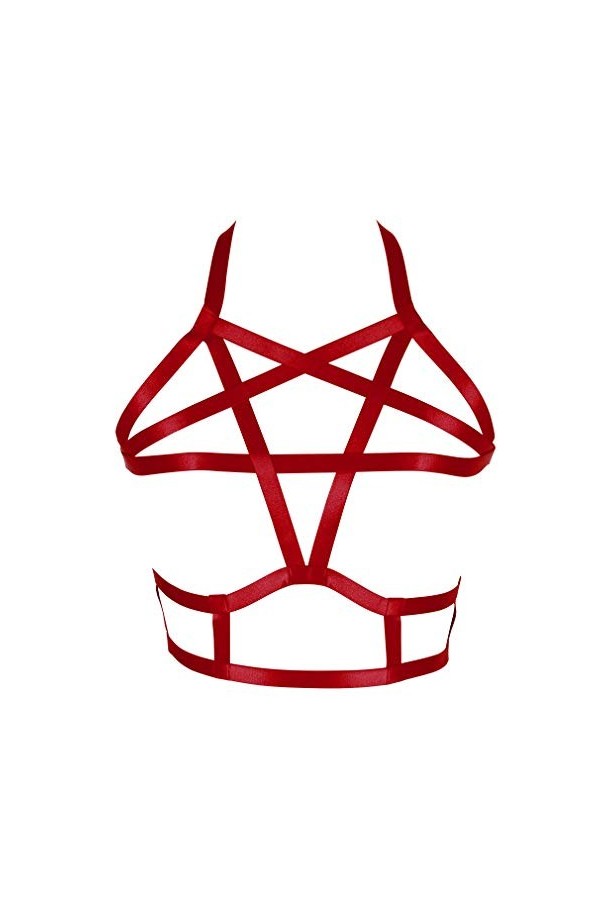 BODYCAGE Harnais de Corps Femme Gothique Ceinture Pentacle Cage à Lingerie Punk Taille Ajustable Sangle Soutien-Gorge Faire l