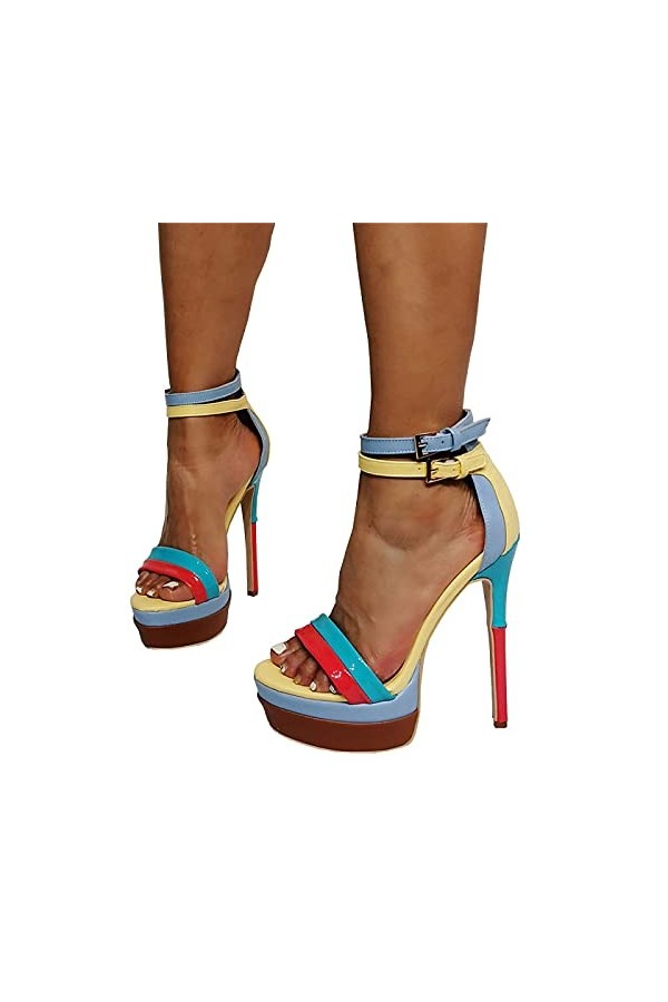 EDWRD Talon Aiguille Talons Hauts Sexy 16CM Plate-Forme Sandales à Talons Hauts Assorties Aux Couleurs,Color-41