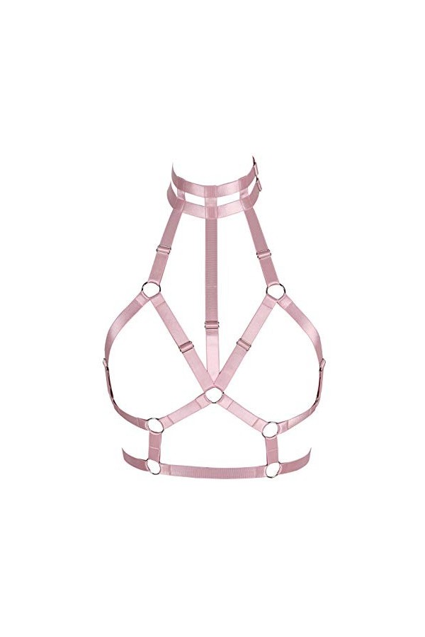 BODYCAGE Harnais de Corps Femme Gothique Ceinture Cage à Lingerie Punk Haut Taille Ajustable Sangle Soutien-Gorge Faire la fê