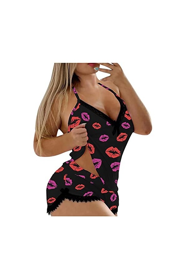 Lingerie sexy pour femme - Soutien-gorge en dentelle - Vêtement de nuit - 3 pièces, violet, M