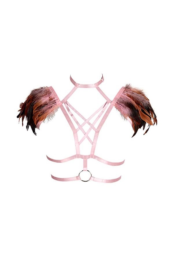 Harnais de Corps Femme Plume Soutien-Gorge Cage à Lingerie Gothique Ceinture Haut Taille Ajustable Festival Rave Punk Violet