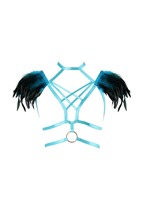 Harnais de Corps Femme Plume Soutien-Gorge Cage à Lingerie Gothique Ceinture Haut Taille Ajustable Festival Rave Punk Violet