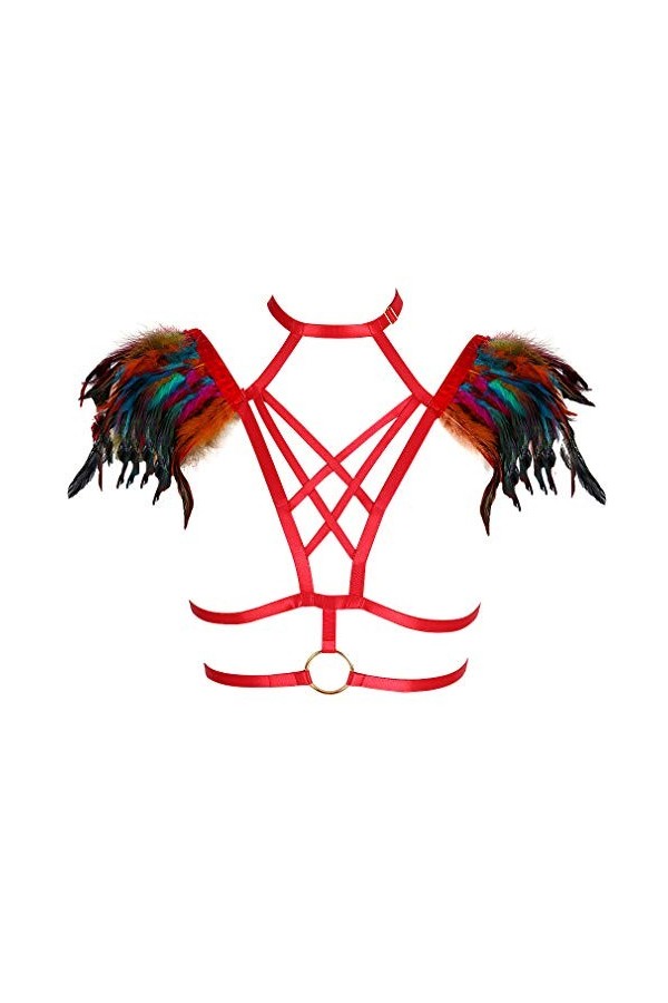 Harnais de Corps Femme Plume Soutien-Gorge Cage à Lingerie Gothique Ceinture Haut Taille Ajustable Festival Rave Punk Violet