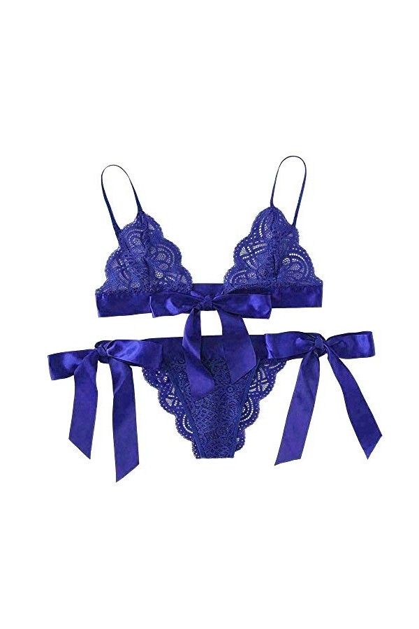 QQQQC Costumes Sexy Femme Femmes Soutien-Gorge Slips vêtements de Nuit Lingerie Sexy évider Dentelle sous-vêtements Costume-V