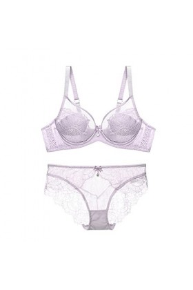 WENJUN Lingerie sexy en dentelle pour femme - Sous-vêtements transparents à armatures florales - Soutien-gorge et culotte - V