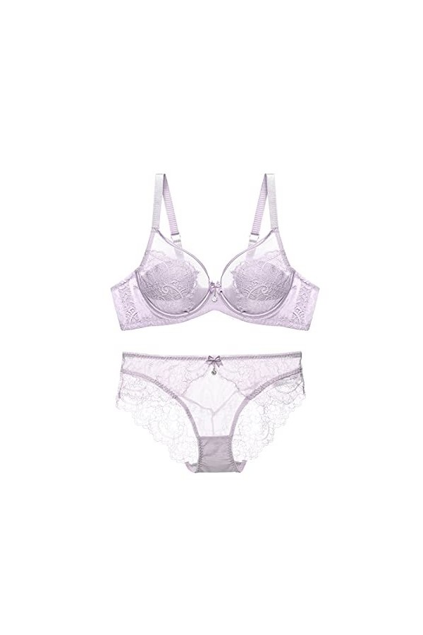 WENJUN Lingerie sexy en dentelle pour femme - Sous-vêtements transparents à armatures florales - Soutien-gorge et culotte - V