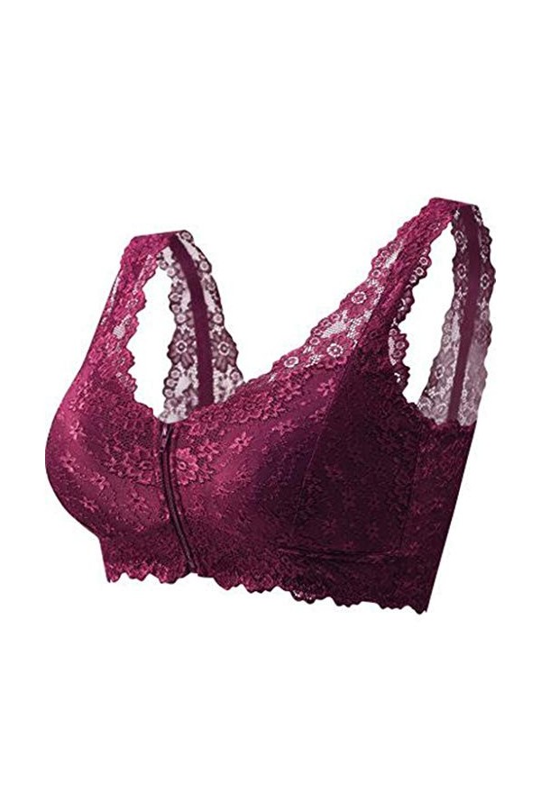 Soutien-gorge pour femme en dentelle extra élastique avec fermeture à fil - Grande taille - Lingerie sexy, violet, M