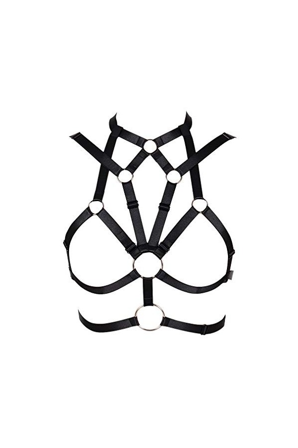 BODYCAGE Harnais de Corps Femme Gothique Punk Ceinture Cage à Lingerie Haut Faire la fête Taille Ajustable Sangle Festival Ra