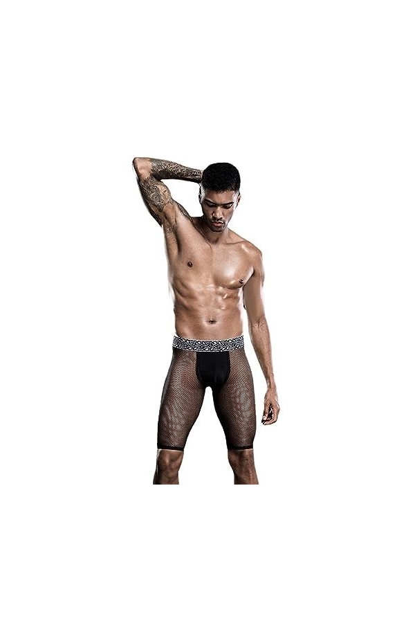 PSKSER Short en Dentelle Noire pour Hommes, Culotte en Maille Respirante, Maillot De Bain De Plage Mankini, Tenue De Costume 