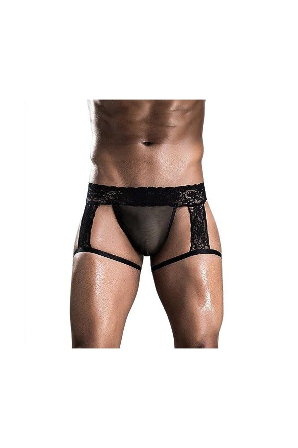 PSKSER Ensemble De sous-VêTements en Dentelle Creuse pour Hommes Costume De Lingerie Transparent sous-VêTements Costume De Fl