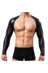 VOIV Hommes Faux Cuir Poitrine Harnais Maille Patchwork Lingerie Harnais Hauts à Manches Longues Latex Haut Court Sexy Club f