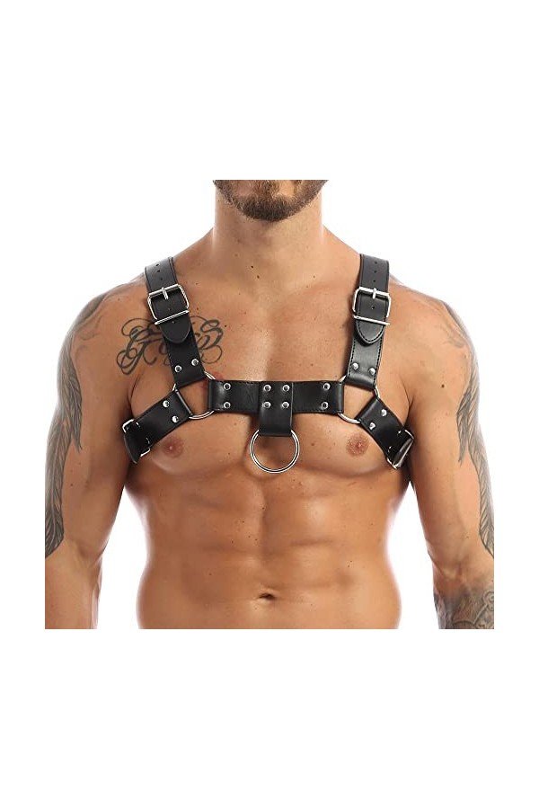 Ceinture harnais réglable en cuir PU pour homme - Costume sexy - Anneau de fête - Punk Club Show Halloween