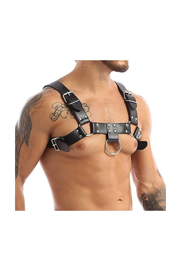 Ceinture harnais réglable en cuir PU pour homme - Costume sexy - Anneau de fête - Punk Club Show Halloween