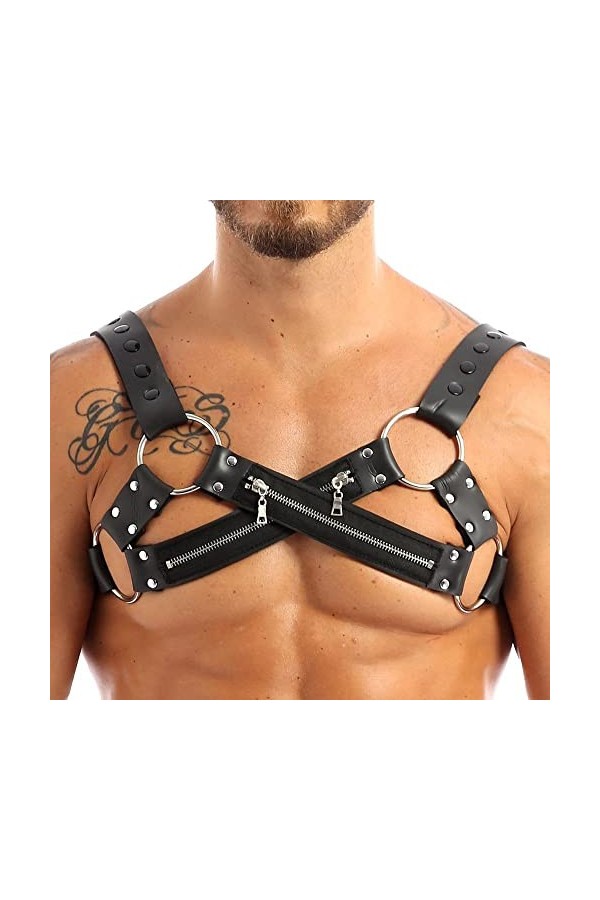 Ceinture harnais tendance en cuir synthétique pour homme, forme X, épaule, joint torique, corps, poitrine, muscle, Halloween,