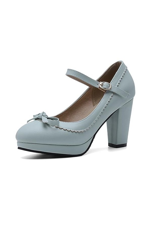 EXECAB Femmes Plate-Forme Talons épais Chaussures avec nœud Dames Bout Rond Mode Bride à la Cheville Robe Confort Pompes,Roug