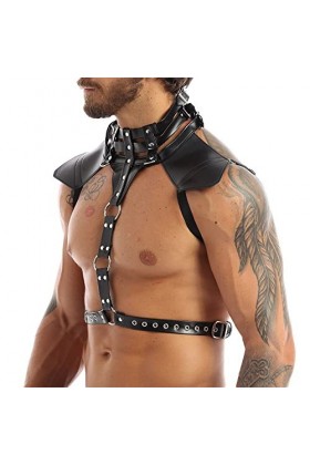 Harnais de poitrine pour homme en simili cuir avec boucles réglables et anneaux toriques pour Halloween