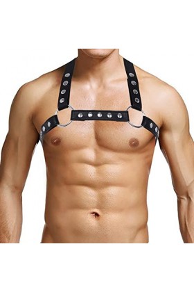 Harnais en forme de X pour homme en cuir synthétique avec anneaux toriques en métal pour cosplay, club, fête, Halloween