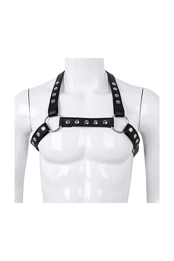 Harnais en forme de X pour homme en cuir synthétique avec anneaux toriques en métal pour cosplay, club, fête, Halloween