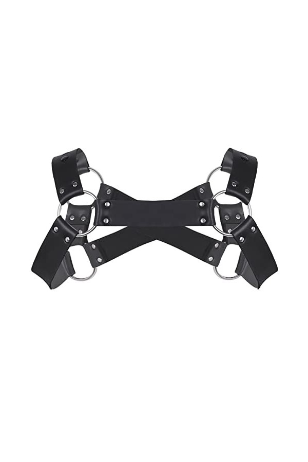 Harnais en forme de X pour homme - En cuir synthétique - Épaules - Corps - Poitrine - Muscles des bras - Cosplay - Anneaux to